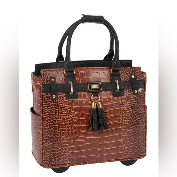 NWT Stylish Alligator Rolling Laptop Bag - Picture 1 of 13